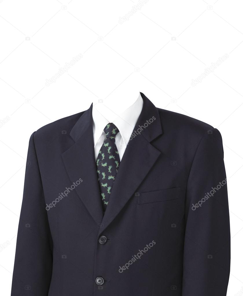 man in suit without head isolated on white 