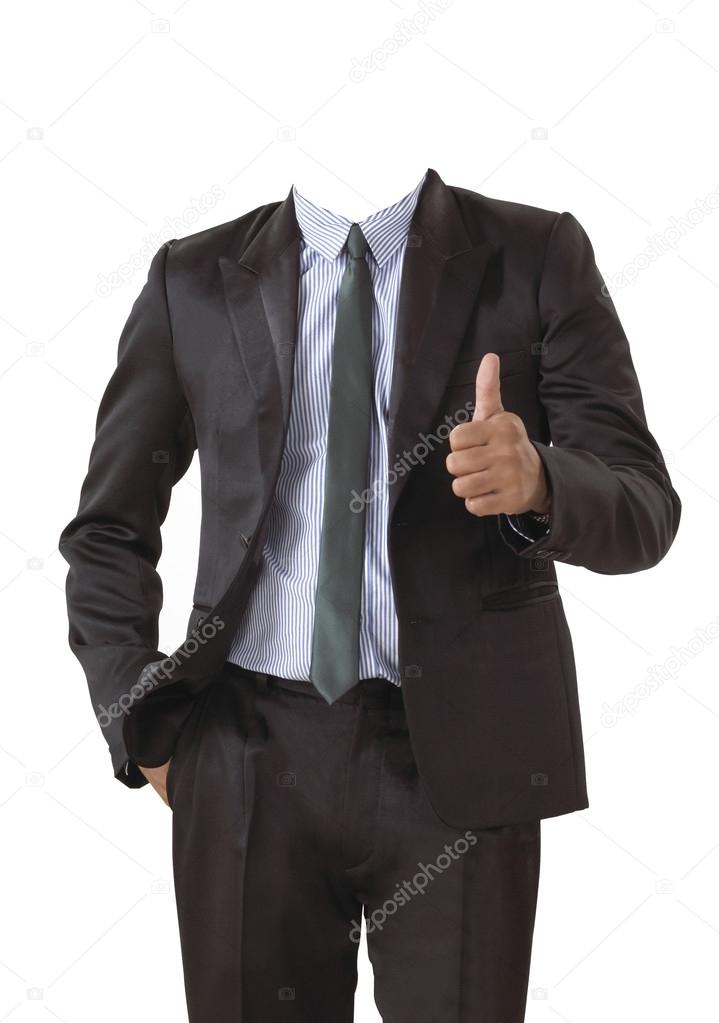 man in suit without head isolated on white 