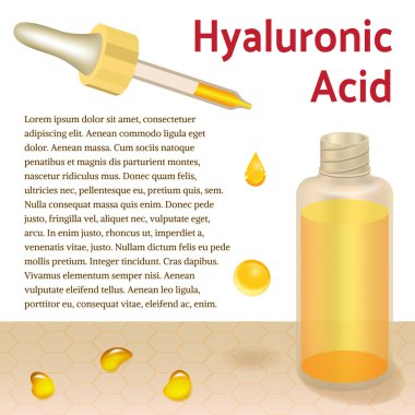Hyaluronik asit şişe ve pipet. Metin için yer