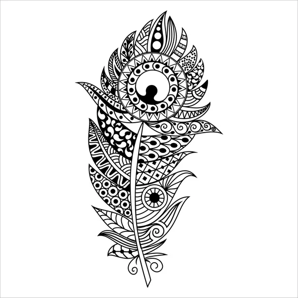 Pluma zentangle dibujada a mano sobre fondo blanco — Vector de stock