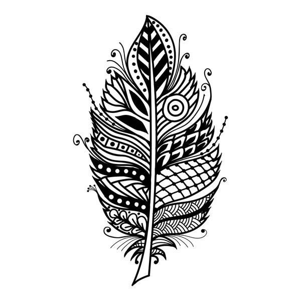 Plume zentangle dessinée à la main sur fond blanc — Image vectorielle