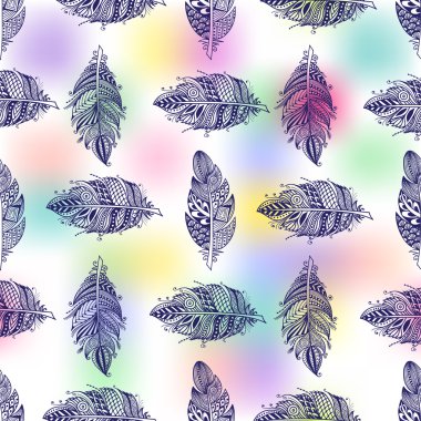 Beyaz arka plan üzerinde el çekilmiş zentangle tüy