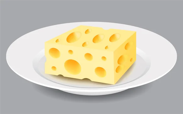 Rebanada de queso en un plato. Ilustración vectorial . — Vector de stock