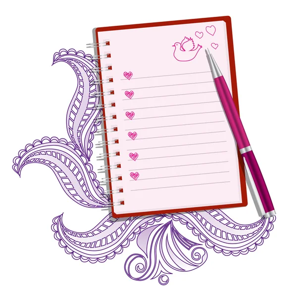 Pink Realistic Note With Pen. Vector — Stock Vector