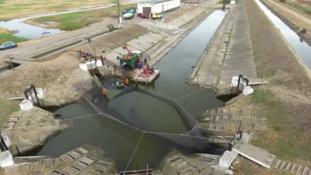 Luchtopname Van Een Grote Zegenviskwekerij Een Grote Visfabriek Zomer Indrukwekkend — Stockvideo