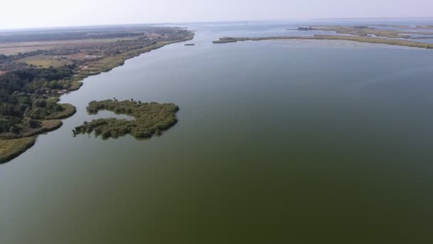 Luftaufnahme Des Grenzenlosen Dnipro Flussgebietes Mit Grünen Ufern Und Inselchen — Stockvideo