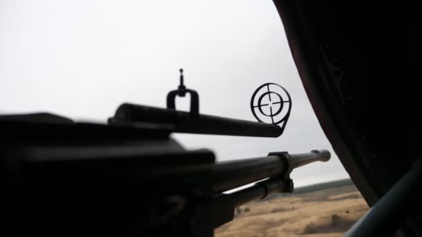 Date Machine Gun Front Sight Shivering Patrolling Helicopter Early Spring — Stock Video