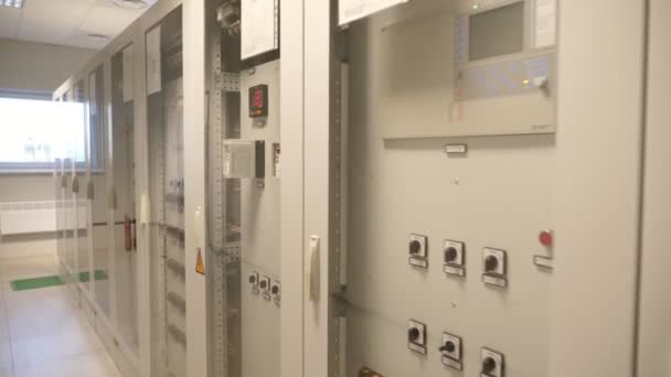 Plastic Electrical Panel Switches Modern Electrical Power Station Original View — Stock Video
