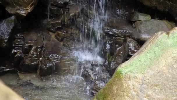 Wilder Und Glänzender Wasserfall Zwischen Steinen Und Felsen Den Karpaten — Stockvideo