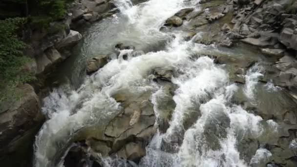 카르파티아 여름에는 산맥에서 안개와 천천히 흐르는 수있는 리우스 폭포를 굽이쳐 — 비디오