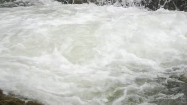 Vendo Local Rio Coberto Com Espuma Branca Rodopiando Nas Montanhas — Vídeo de Stock