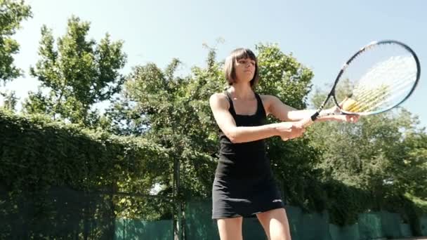 Slow Motion Of Woman Playing Tennis — Stock Video