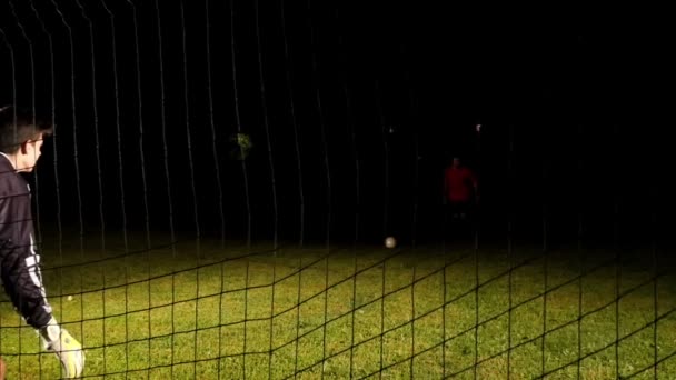 Fotbollsspelare sparkar bollen — Stockvideo