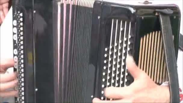 Мужчина играет на аккордеоне — стоковое видео