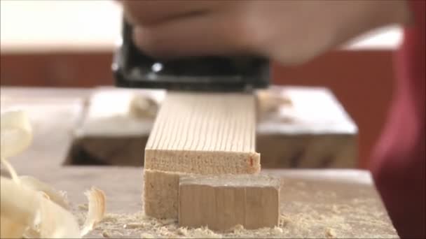 Träbearbetning processen iinside hus — Stockvideo