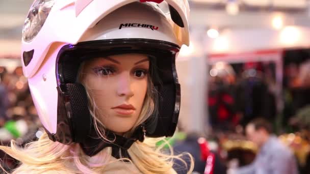 Motorcycle helmet in shop — Stock Video