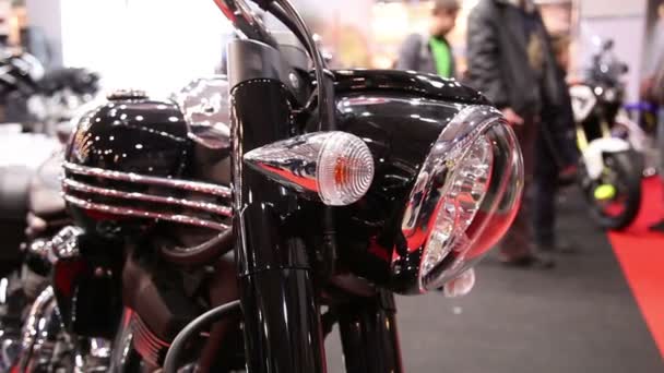 People at motorcycle exhibition — Stock Video