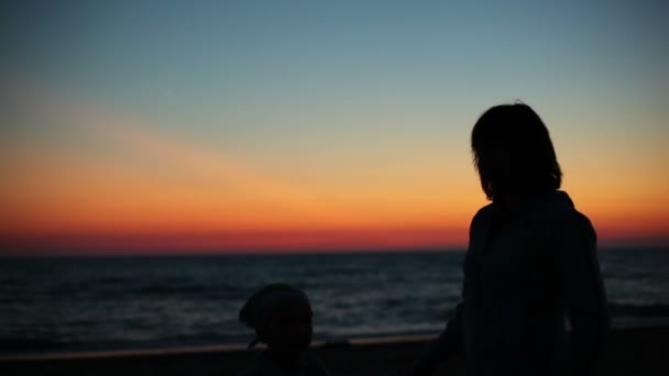 Mother And Her Son At Sunset — Stock Video