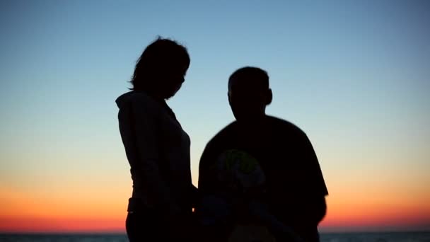 Eltern mit Sohn bei Sonnenuntergang — Stockvideo
