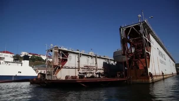 Shiprepairing dock met de schepen — Stockvideo