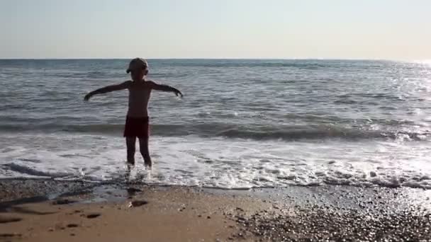 Garçon jouer sur la plage — Video