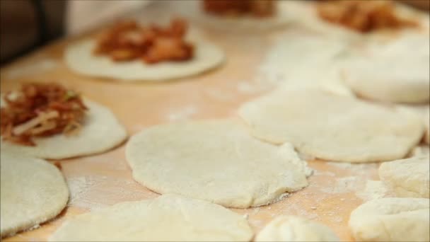 Mujer esculpe empanadas — Vídeos de Stock