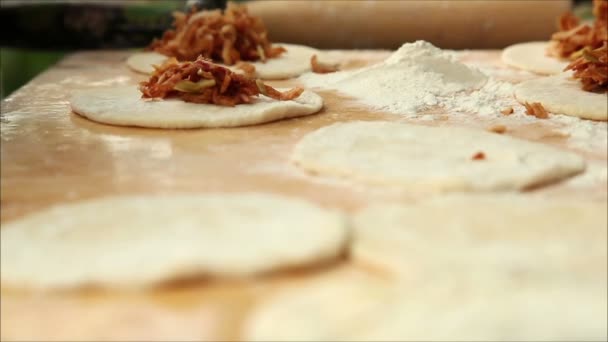 Mujer esculpe empanadas — Vídeos de Stock