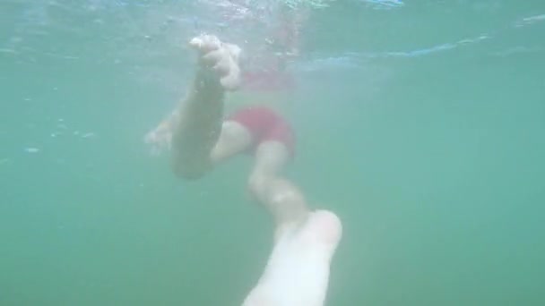 Мальчик плавает в бассейне — стоковое видео