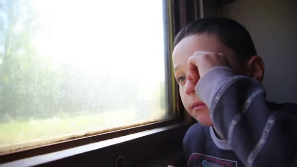 Ребенок путешествует в поезде — стоковое видео