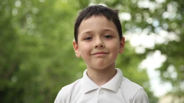 Niño sonriendo en parque — Vídeos de Stock