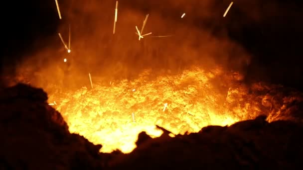 Molten steel inside furnace — Stock Video