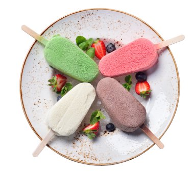 Eskimo dondurma bir plaka, dört renk ve lezzet, çilek ve 