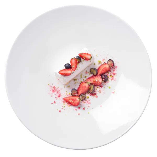 Mousse au chocolat blanc avec ragoût de fraise — Photo