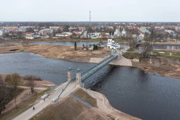 Puente Cadena Única Ciudad Ostrov Región Pskov Centro Turístico Rusia — Foto de Stock
