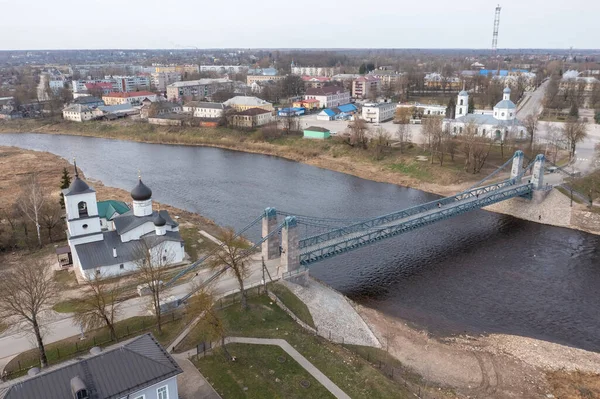 Puente Cadena Única Ciudad Ostrov Región Pskov Centro Turístico Rusia — Foto de Stock