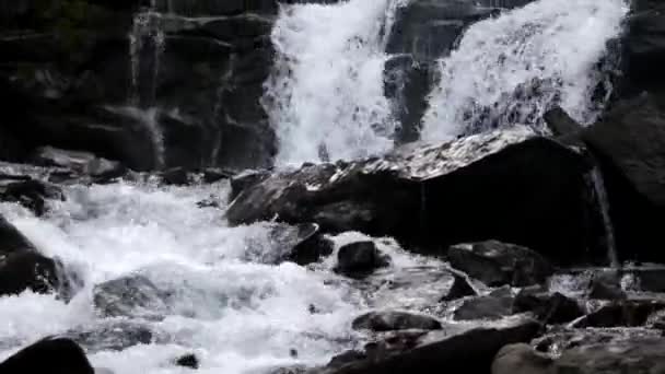 Hızlı su akan bir şelale kış aylarında — Stok video