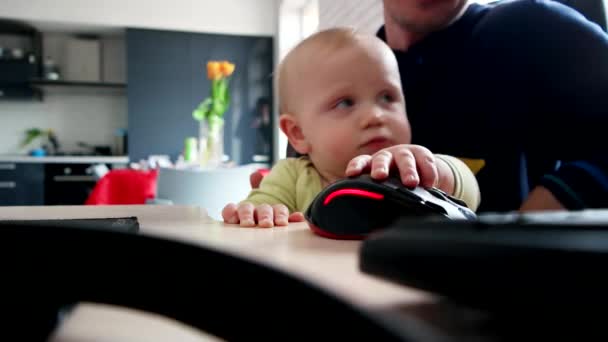 Baby Boy spelen met de computermuis — Stockvideo