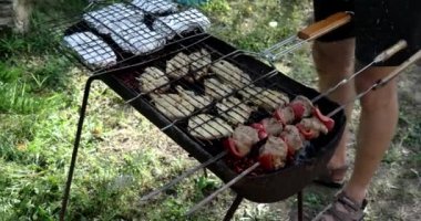 Et, sebze ve tavuk Barbekü, kömüre ızgara