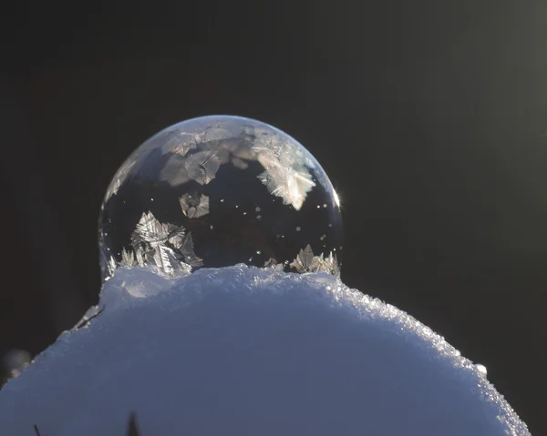Frozen bubble on the snow in the sunset — Stock Photo, Image