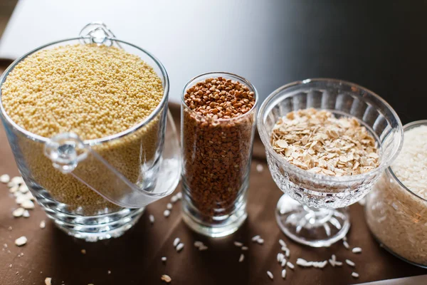 Cereale din sticlă șa de cereale ovăz vegetarian organic sănătos — Fotografie, imagine de stoc