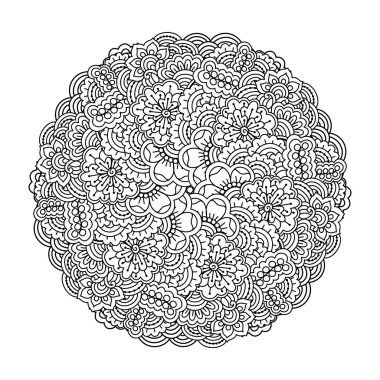 Boyama kitabı yuvarlak öğe. Siyah ve beyaz çiçek desenli.