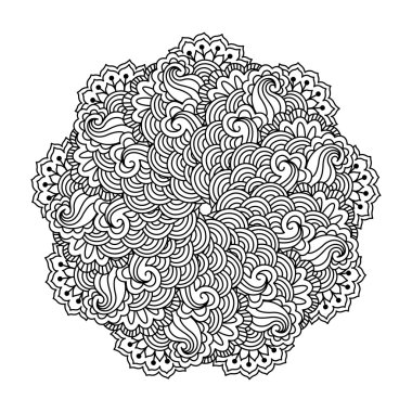 Boyama kitabı yuvarlak öğe. Siyah ve beyaz çiçek desenli.