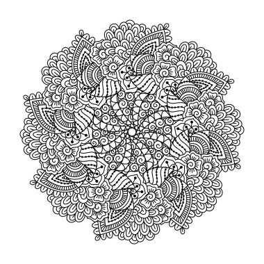 Boyama kitabı yuvarlak öğe. Siyah ve beyaz çiçek desenli.