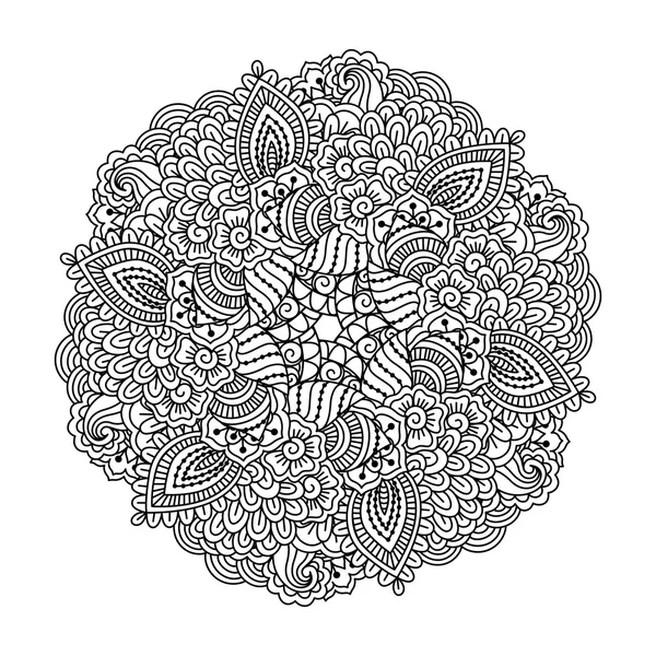 Elemento redondo para colorear libro. Patrón floral blanco y negro . — Archivo Imágenes Vectoriales