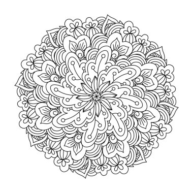Boyama kitabı yuvarlak öğe. Siyah ve beyaz çiçek desenli.