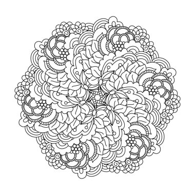 Boyama kitabı yuvarlak öğe. Siyah ve beyaz çiçek desenli.