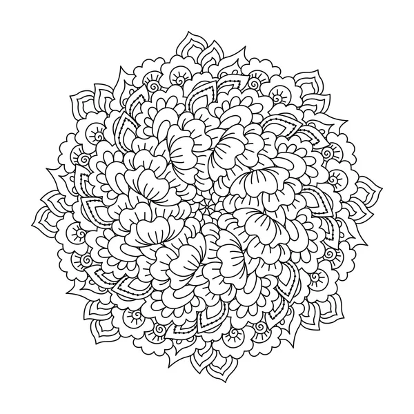 Круглый элемент для раскраски книги. Черно-белый цветочный узор . — стоковый вектор
