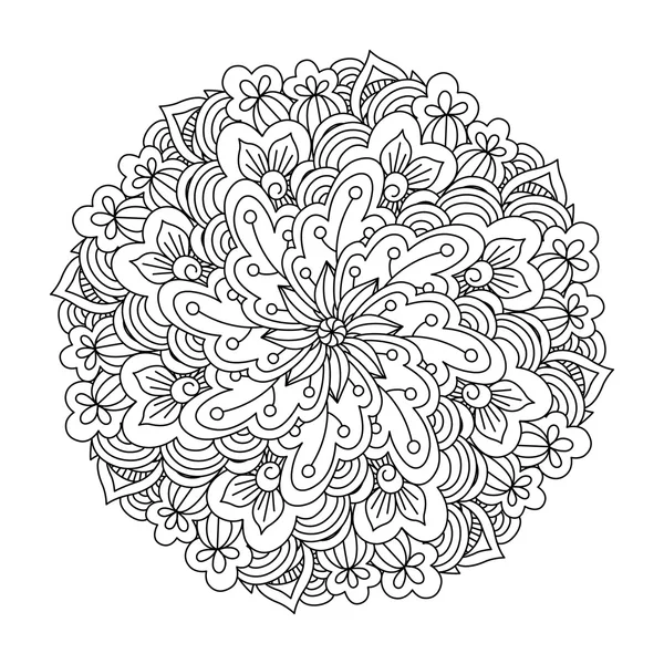 Elemento redondo para colorear libro. Patrón floral blanco y negro . — Archivo Imágenes Vectoriales