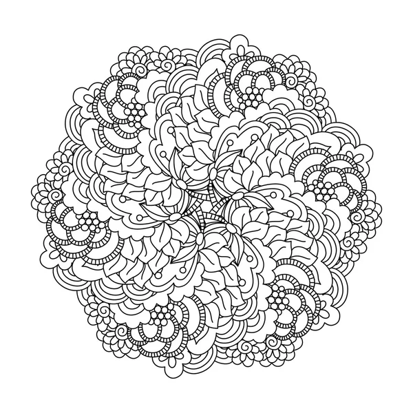 Ronde element voor het kleuren van boek. Zwart-wit bloemmotief. — Stockvector