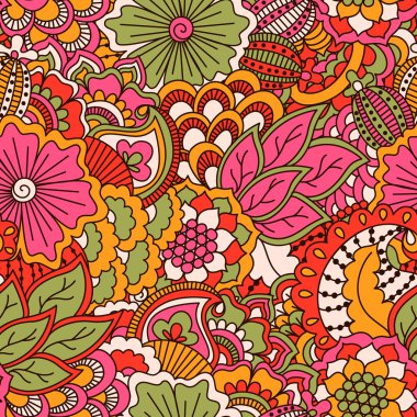 El çekilmiş seamless modeli ile çiçek öğeleri.